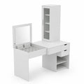 Coiffeuse en bois composite blanc avec miroir et rangements