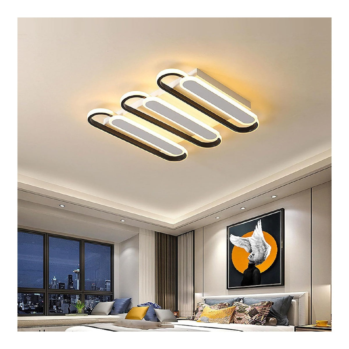 Luminaire Noir et Blanc a silhouette graphique de type lustre 92W 3000K
