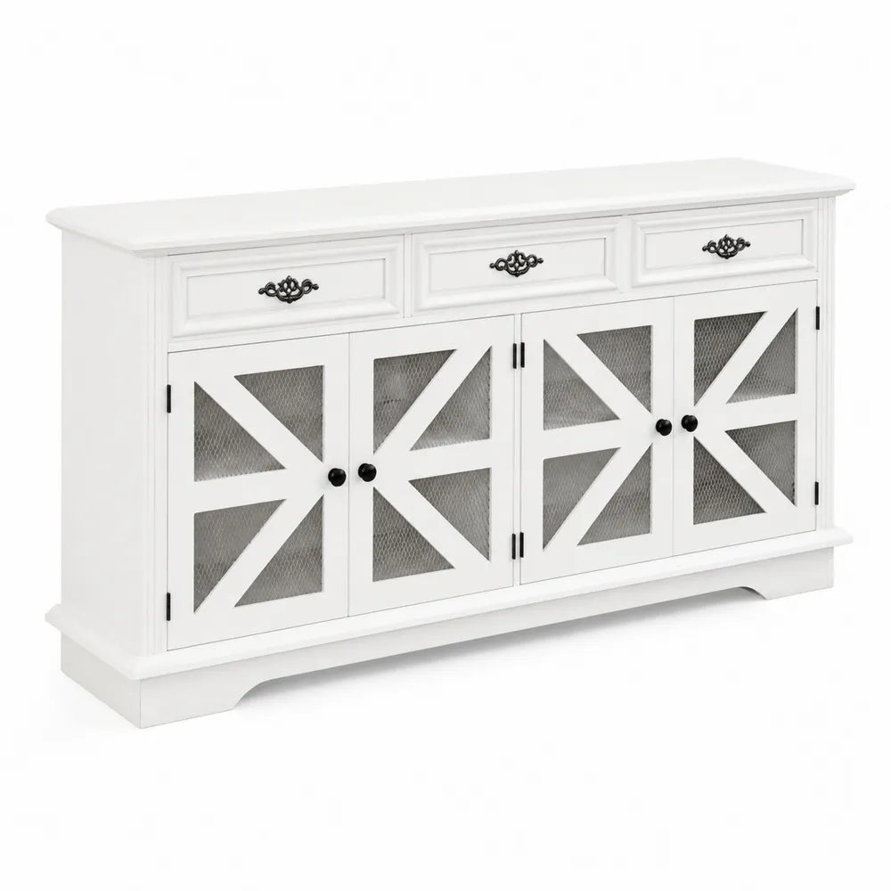 Buffet en Bois MDF avec Portes Treillis Blanc