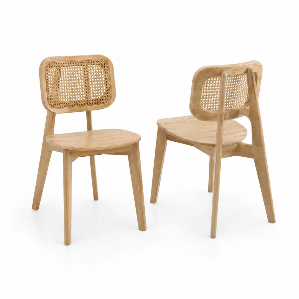 Lot de 2 chaises en bois et rotin