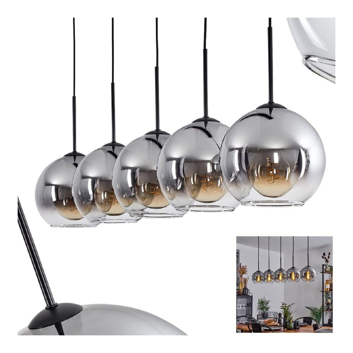 Solution lumineuse Noir et Ambre au dessin sobre en format suspension IP20 E27 FM-9760