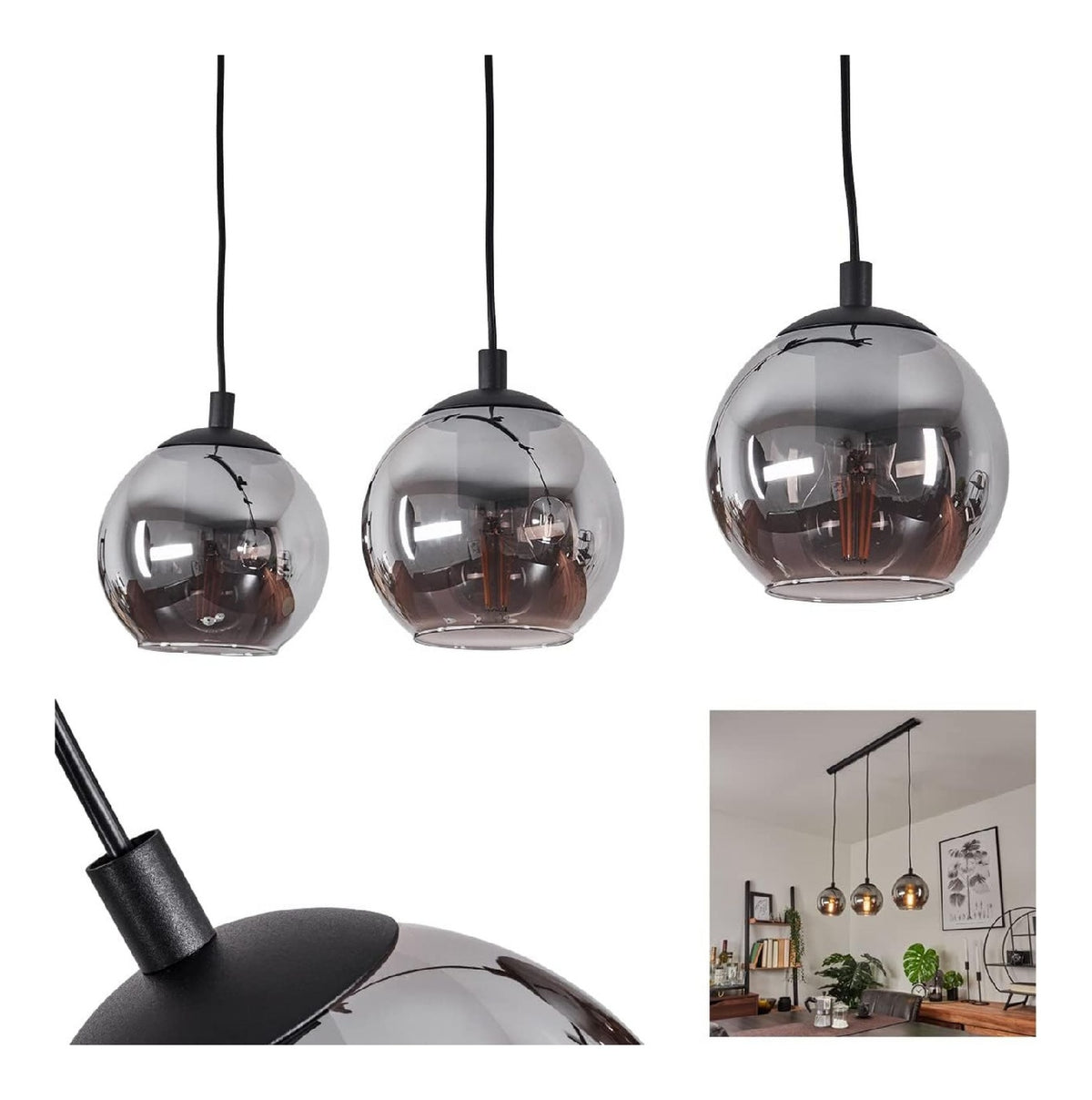 Suspension Noir et Ambre a presence elegante et lumiere agreable IP20 E27
