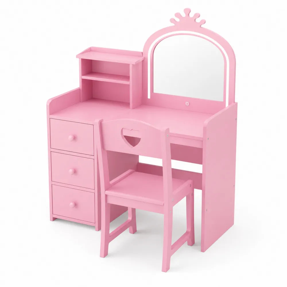 Coiffeuse Enfant en Bois Rose avec Miroir