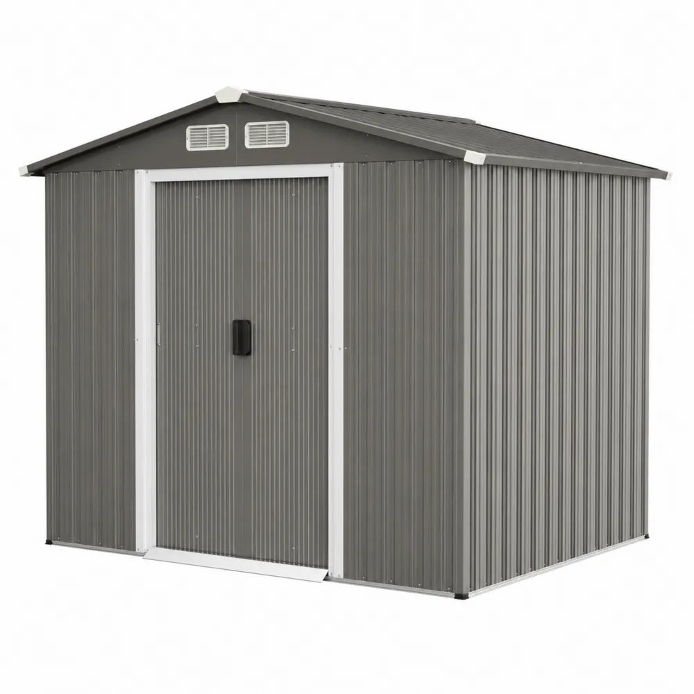 Abri de jardin en m¨¦tal gris avec ventilation