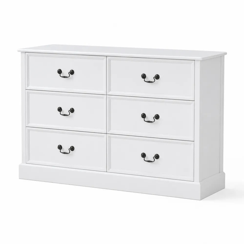 Commode ¨¤ 6 tiroirs en Bois Blanc avec Poign¨¦es M¨¦talliques