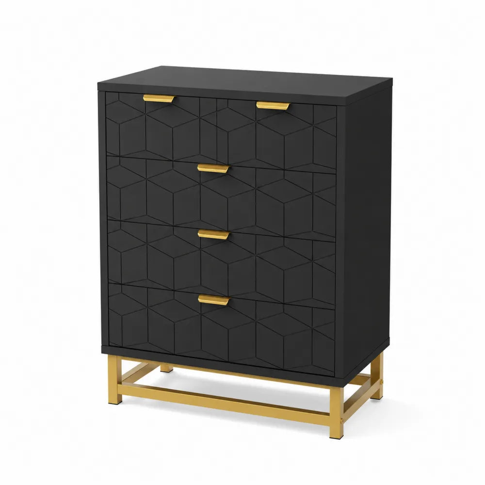 Commode en Bois Noir avec Pieds en M¨¦tal Dor¨¦