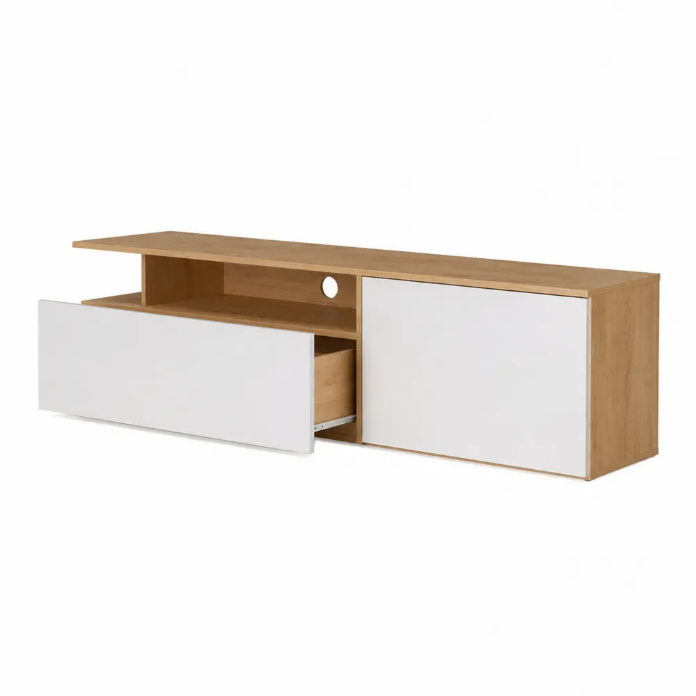 Meuble TV en bois avec tiroir blanc