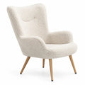 Fauteuil en tissu Sherpa Beige avec pieds en bois