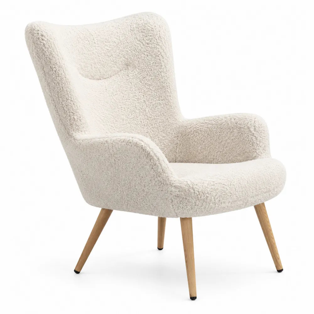 Fauteuil en tissu Sherpa Beige avec pieds en bois
