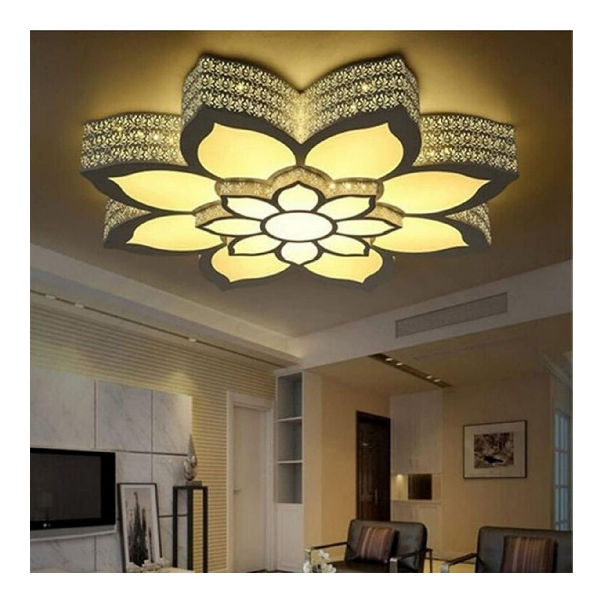 Lustre Blanc et Ambre a presence elegante et lumiere agreable 48 W 3000 K