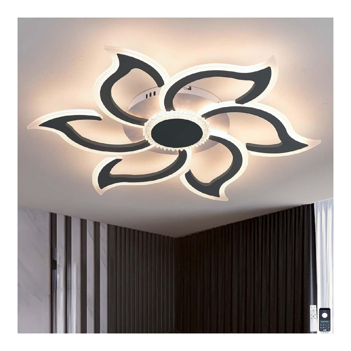 Plafonnier Noir et Ambre aux lignes epurees avec eclairage confortable 54 W 3000 K