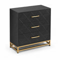 Commode en bois avec poign¨¦es en m¨¦tal noir et or 80 cm
