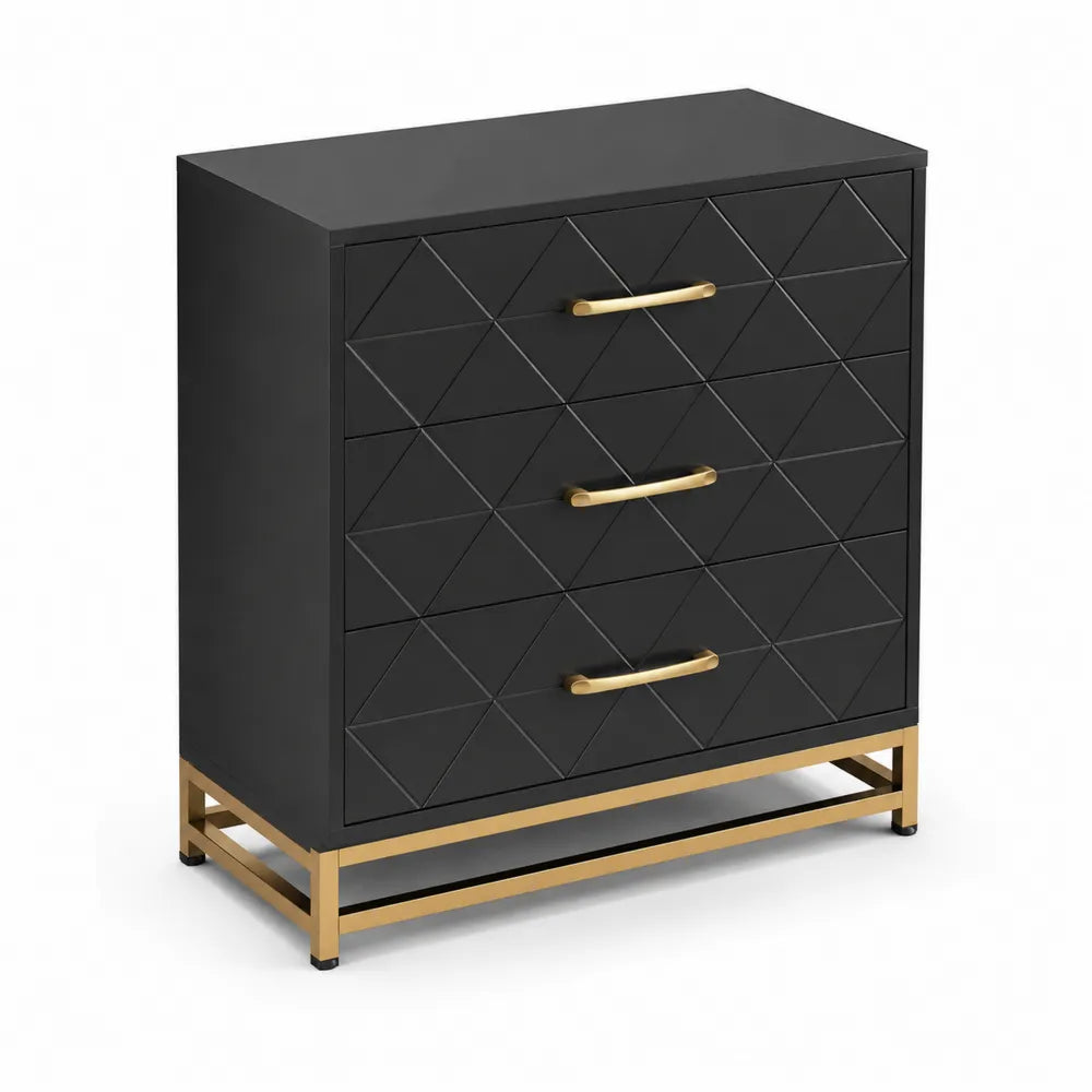 Commode en bois avec poign¨¦es en m¨¦tal noir et or 80 cm