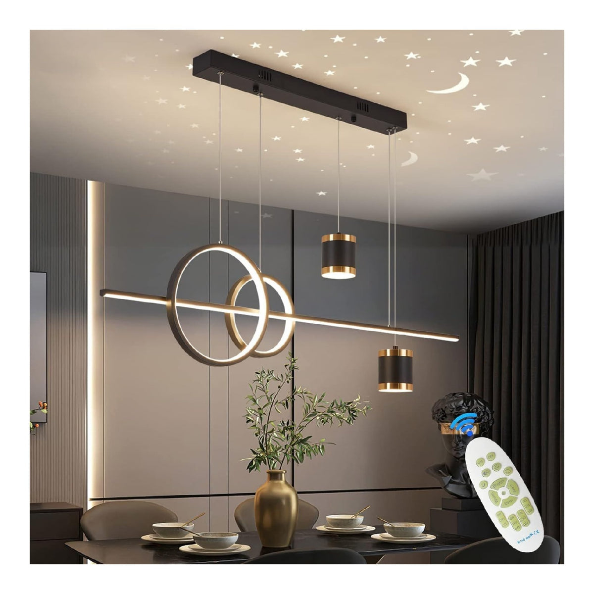 Luminaire Noir et Blanc a silhouette graphique de type suspension 48W 3000K
