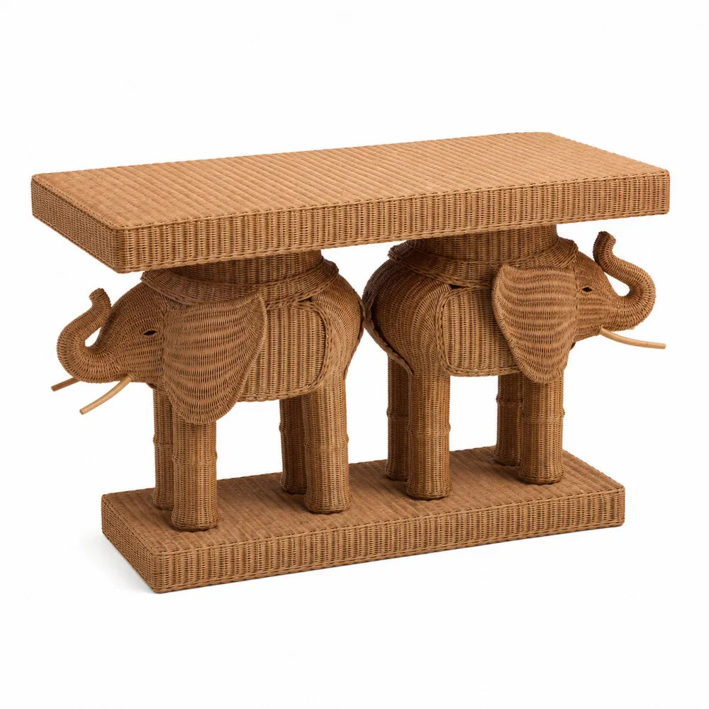 Console en osier avec ¨¦l¨¦phants, Marron