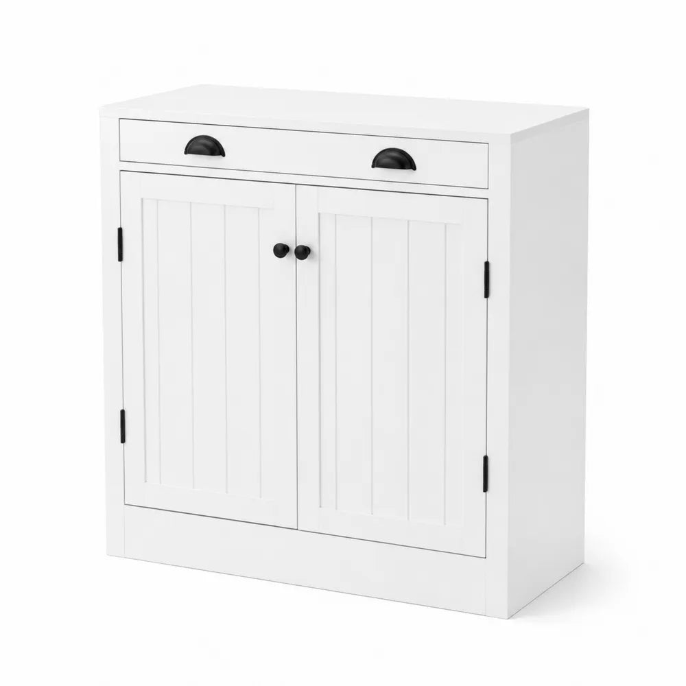 Buffet blanc en bois composite avec portes et tiroir
