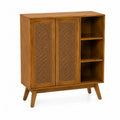 Buffet en bois d'h¨¦v¨¦a avec portes en rotin et ¨¦tag¨¨res ouvertes 100 cm Marron