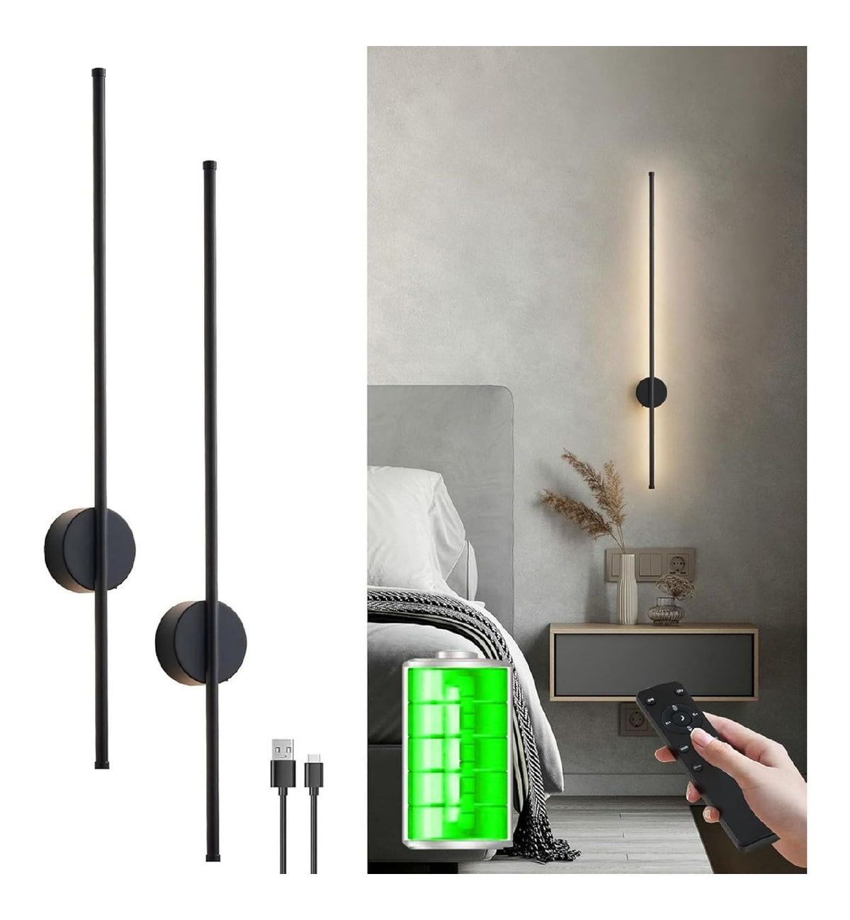 Applique murale Noir et Dore aux lignes epurees avec eclairage confortable 3000K