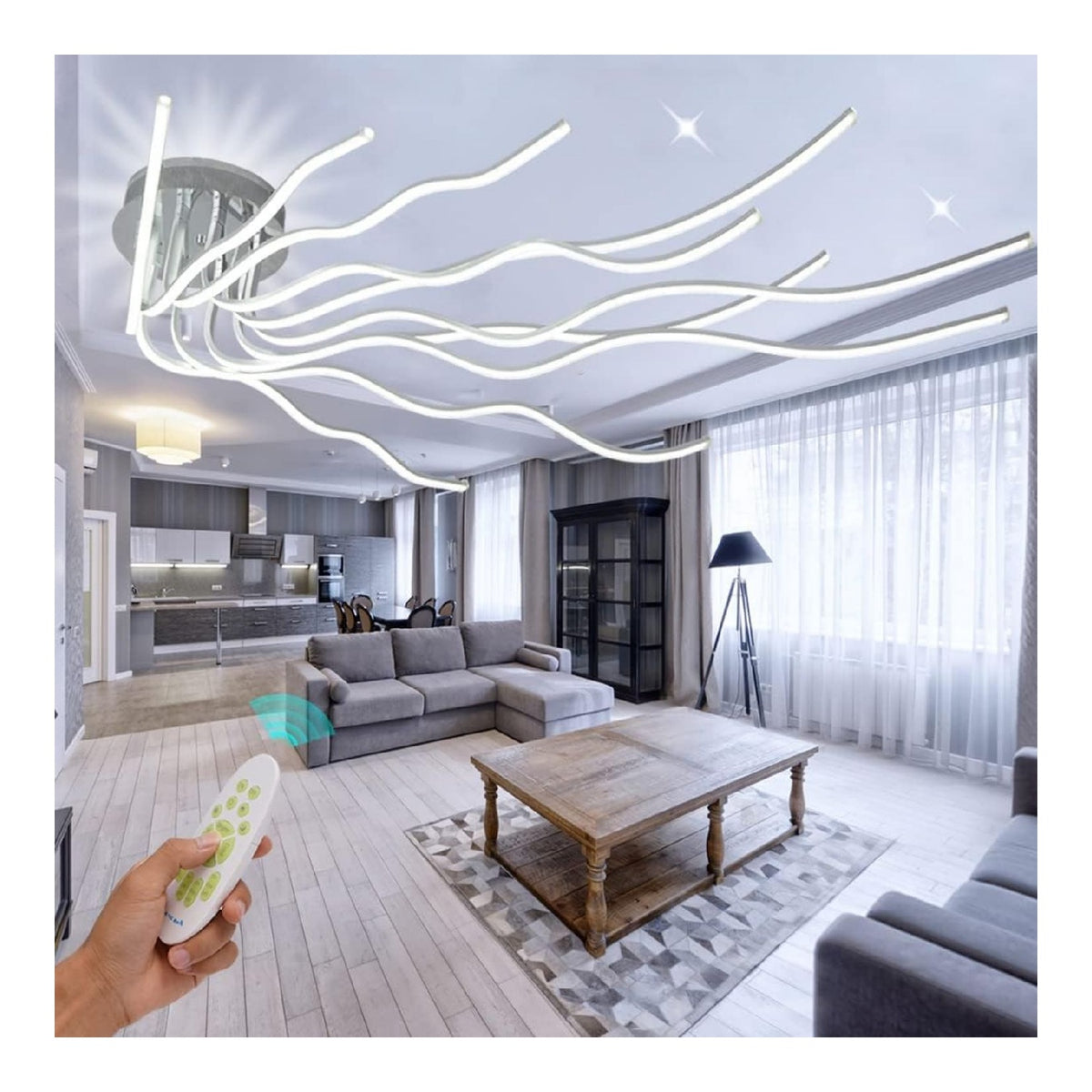 Plafonnier Ambre aux lignes epurees avec eclairage confortable 138 W 6000K