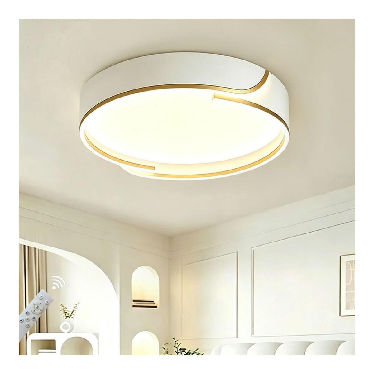 Plafonnier decoratif Blanc et Dore avec diffusion lumineuse harmonieuse 80W 3000K