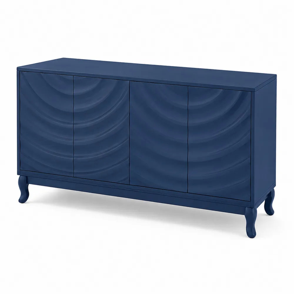 Buffet en Bois MDF Bleu avec Portes ¨¤ Motif Ondul¨¦