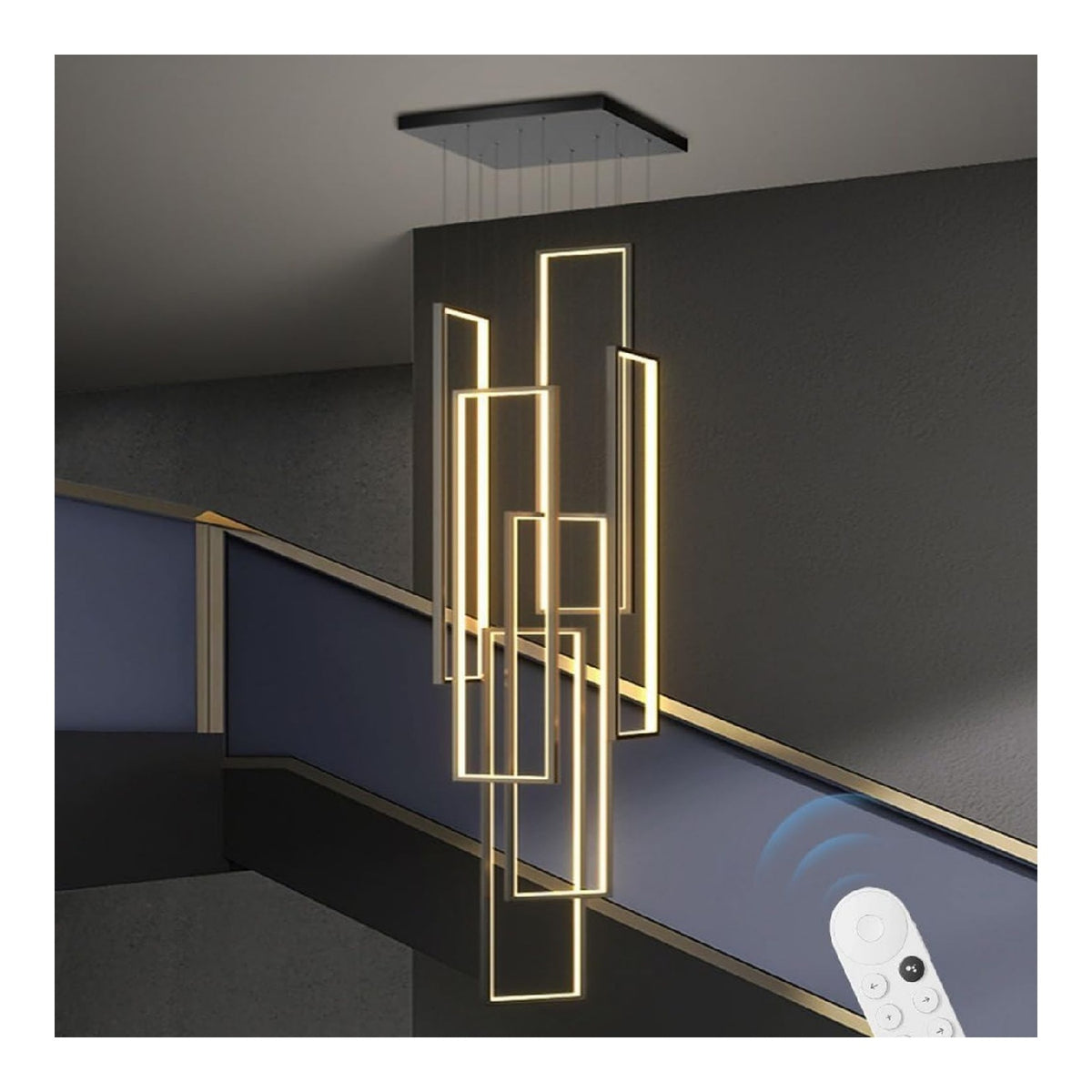 Luminaire Noir et Rouge a silhouette graphique de type suspension 3000K