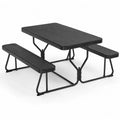 Table de pique-nique en bois composite et m¨¦tal noire avec bancs int¨¦gr¨¦s